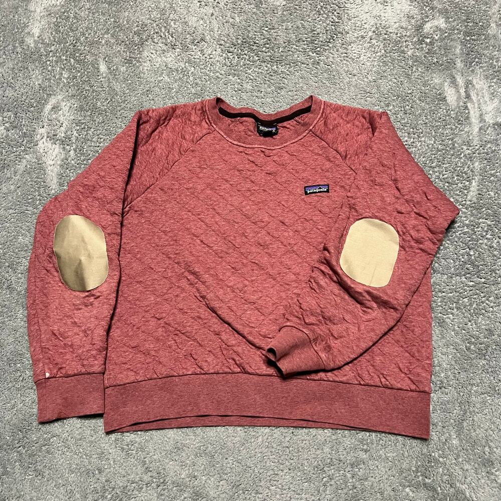 PATAGONIA Shirt Womens Large Organic Cotton Quilted Crew Sweatshirt Maroon **